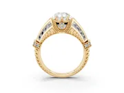 Pear Cut Diamond Vintage-Inspired Milgrain Ring Set in Yellow gold with Accent Split Shank