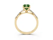 Cushion Cut Baguette Side Stone Engagement Ring Setting for a Fancy Green Lab-Grown Diamond | Yellow Gold