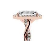 Emerald Cut Halo Engagement Ring Setting | Pavé Twist Band | Rose Gold