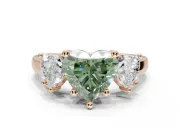 Heart-Shaped Three Stone Engagement Ring Setting for a Fancy Green Lab-Grown Diamond | Tapered Band | Rose Gold