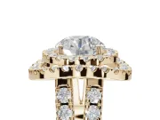 Round Double Halo Split Shank Engagement Ring Setting | Multi-Row Pavé | Yellow Gold
