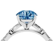 Fancy Blue Round Cut Diamond Solitaire Set in Silver with Side Baguettes and Channel Set Band
