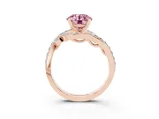 Fancy Pink Round Cut Diamond Solitaire Ring Set in Rose gold with Pavé Twist Band and Secure Prong Setting