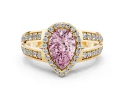 Pear-Shaped Halo Engagement Ring Setting for a Fancy Pink Lab-Grown Diamond | Two-Row Pave Split Shank | Yellow Gold