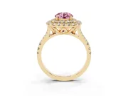Round Halo Split Shank Engagement Ring Setting for a Fancy Pink Lab-Grown Diamond | Pavé Strands | Yellow Gold
