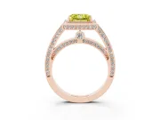 Fancy Yellow Princess Cut Diamond Halo Pavé Split Shank Ring Set in Rose gold with Prong Setting
