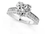 Heart-Shaped Vintage Hidden Halo Engagement Ring Setting | Milgrain Pave Band | Platinum