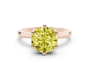 Fancy Yellow Round Cut Diamond Solitaire Engagement Ring Set in Rose gold with Slim Tapered Solitaire Band