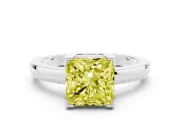 Fancy Yellow Princess Cut Diamond Solitaire Ring Set in White gold with Prong Head and Smooth Polished Band