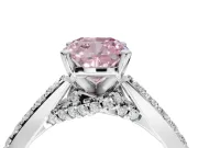 Cushion Cut Pavé Solitaire Engagement Ring Setting for a Fancy Pink Lab-Grown Diamond | Crossover Gallery | Platinum