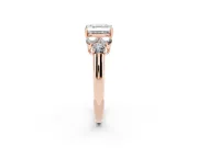 Asscher Cut Diamond Cluster Ring Set in Rose gold with Round Accent Stones and Prong Setting on a Plain Band