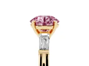 Round Three Stone Engagement Ring Setting for a Fancy Pink Lab-Grown Diamond | Tapered Baguettes | Yellow Gold