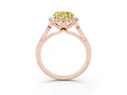 Fancy Yellow Heart Cut Diamond Halo Engagement Ring Set in Rose gold with Filigree Band and Prong-Set Center