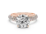 Round Cut Diamond Solitaire Ring Set in Rose gold with Prong Setting and Pavé-Set Band