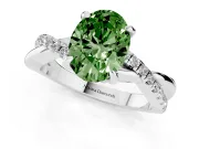 Fancy Green Oval Cut Diamond Twist Band Solitaire Set in Silver with Pavé Accents and Prong Setting