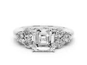 Asscher Cut Side Stone Engagement Ring Setting | Triangle Side Clusters | Platinum