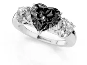 Heart-Shaped Three Stone Engagement Ring Setting for a Black Center | Matching Side Stones | White Gold