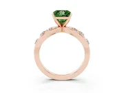 Fancy Green Princess Cut Diamond Solitaire Ring Set in Rose gold with Side Stones on Criss-Cross Band and Prong Setting