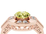 Fancy Yellow Oval Cut Diamond Milgrain Halo Ring Set in Rose gold with Split Shank