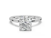 Radiant Cut Hidden Halo Engagement Ring Setting | Thin Plain Band | White Gold