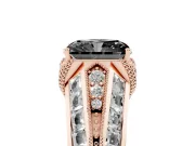 Fancy Black Radiant Cut Diamond Vintage-Inspired Milgrain Ring Set in Rose gold with Accent Split Shank