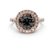 Round Vintage Milgrain Halo Engagement Ring Setting for a Black Center | Pierced Gallery | Rose Gold