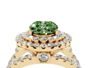Oval Double Halo Split Shank Engagement Ring Setting for a Fancy Green Lab-Grown Diamond | Pave Strands | Yellow Gold