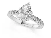 Pear Cut Diamond Pavé Band Solitaire Set in White gold with Prong Setting