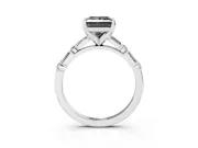 Princess Cut Baguette Side Stone Engagement Ring Setting for a Black Center | Sterling Silver