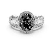 Fancy Black Oval Cut Diamond Halo Ring Set in Silver with Double Pavé Split Shank
