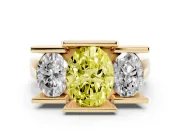Oval Channel-Set Three Stone Engagement Ring Setting for a Fancy Yellow Lab-Grown Diamond | Wide Flat Band | Yellow Gold