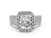 Radiant Cut Pavé Engagement Ring Setting | Wide Three-Row Band | Sterling Silver