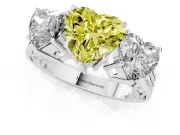 Heart-Shaped Three Stone Engagement Ring Setting for a Fancy Yellow Lab-Grown Diamond | Beaded Shoulders | Platinum