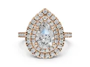 Pear-Shaped Lab-Grown Diamond Double Halo Statement Ring Set in Rose Gold with Pavé Band