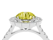 Fancy Yellow Round Cut Diamond Milgrain Floral Halo Engagement Ring Set in Platinum with Pavé Band