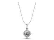 Round Lab-Grown Diamond On-Point Halo Pendant Necklace | Curved-Side Frame | White Gold