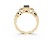 Fancy Black Emerald Cut Diamond Three-Stone Ring Set in Yellow gold with Pavé Split Shank and Prong Setting