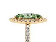 Marquise Pave Halo Engagement Ring Setting for a Fancy Green Lab-Grown Diamond | Pave Band | Yellow Gold