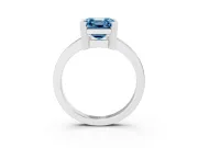 Fancy Blue Asscher Cut Diamond Solitaire Ring Set in Silver with Prong Head and Smooth Polished Band