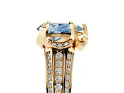 Fancy Blue Pear Cut Diamond Pavé Split Shank Solitaire Ring Set in Yellow gold with Prong Setting