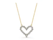Round Lab-Grown Diamond Open Heart Pendant Necklace | Fixed Between Chains | Yellow Gold