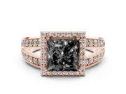 Princess Cut Halo Engagement Ring Setting for a Black Center | Two-Row Pavé Split Shank | Rose Gold