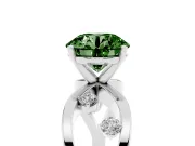 Fancy Green Round Cut Diamond Solitaire Ring Set in White gold with Side Stones on Criss-Cross Band and Prong Setting