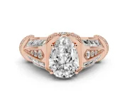 Pear Cut Diamond Vintage-Inspired Milgrain Ring Set in Rose gold with Accent Split Shank