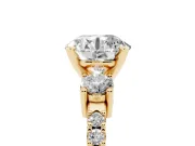 Round Three Stone Pavé Engagement Ring Setting | Round Side Stones | Yellow Gold