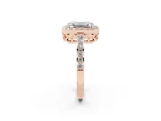 Emerald Cut Diamond Halo Ring Set in Rose gold with Pavé-Setting Band and Open Prong Center