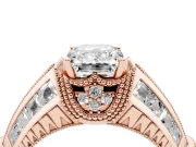 Emerald Cut Diamond Vintage-Inspired Milgrain Ring Set in Rose gold with Accent Split Shank