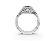 Marquise Vintage Bezel Engagement Ring Setting for a Black Center | Engraved Band | Sterling Silver
