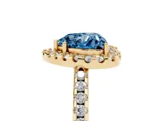 Heart-Shaped Pave Halo Engagement Ring Setting for a Fancy Blue Lab-Grown Diamond | Pave Band | Yellow Gold