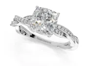 Cushion Cut Twisted Pavé Solitaire Engagement Ring Setting | Open Basket | White Gold